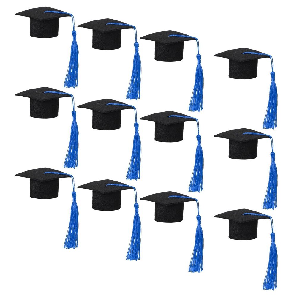 1844 12 Pcs Mini Graduation Cap Wine Bottle Toppers, Felt Graduation Hat